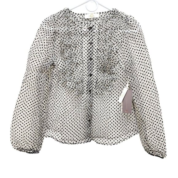 Magofina Rico Womens Polka Dot Sheer Long Sleeve Blouse Ruffle Detailing Size S - Picture 1 of 8